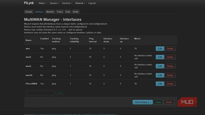 MultiWAN Manager 3 in OpenWRT settings