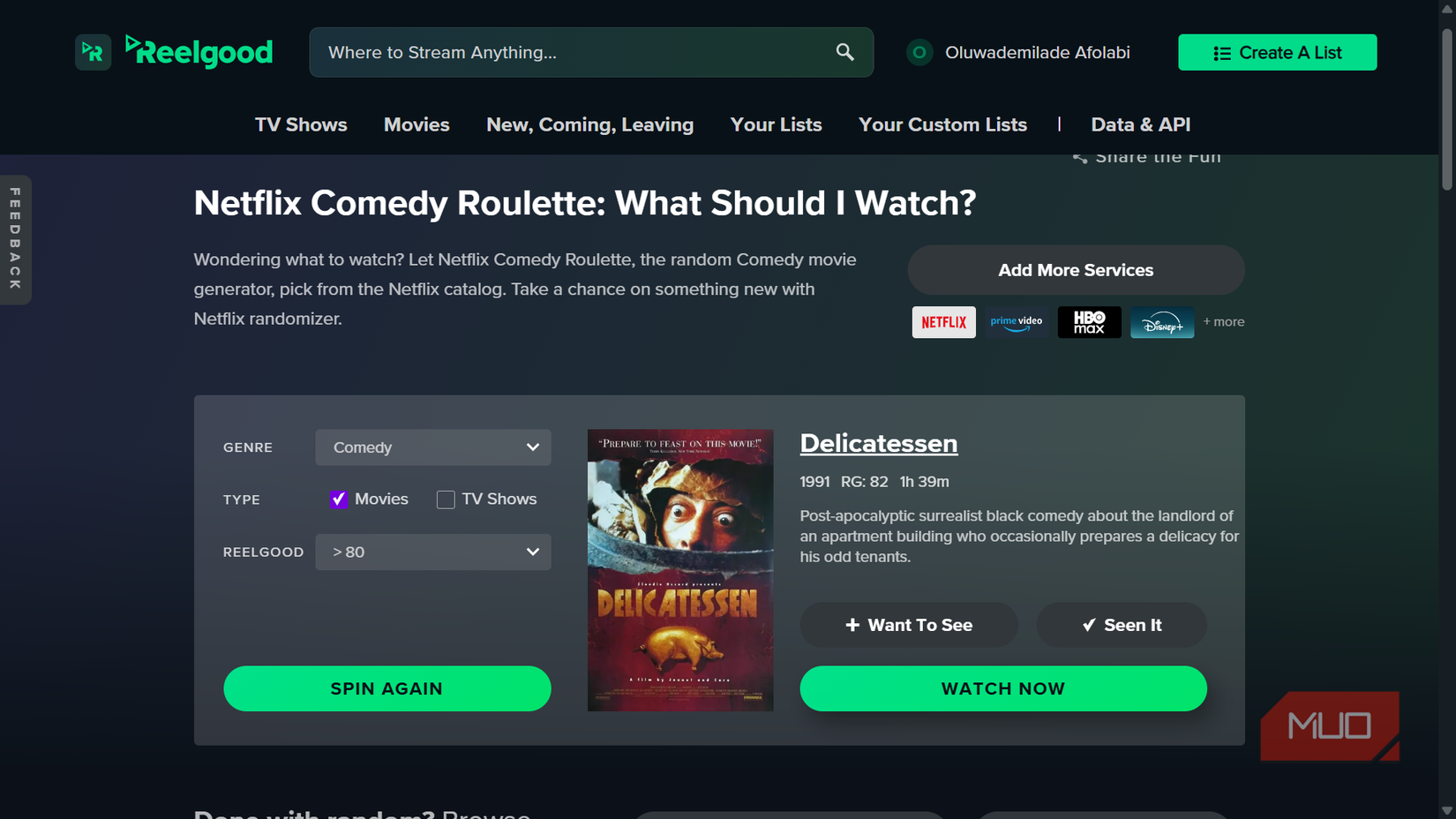 Netflix Comedy Roulette on Reelgood.