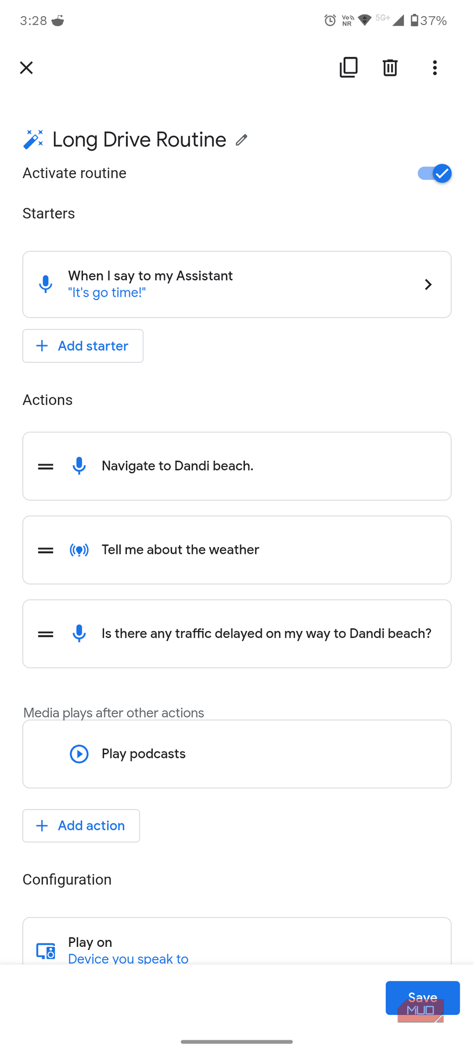 New routine set-up complete within Assistant Settings.