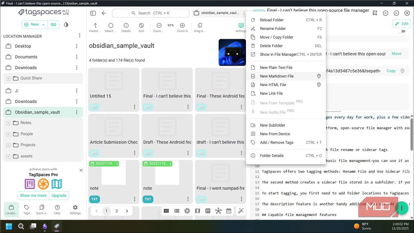 Note taking features in TagSpaces