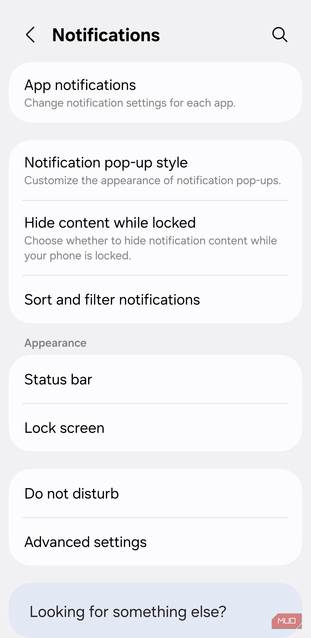 Notification settings on Android phone