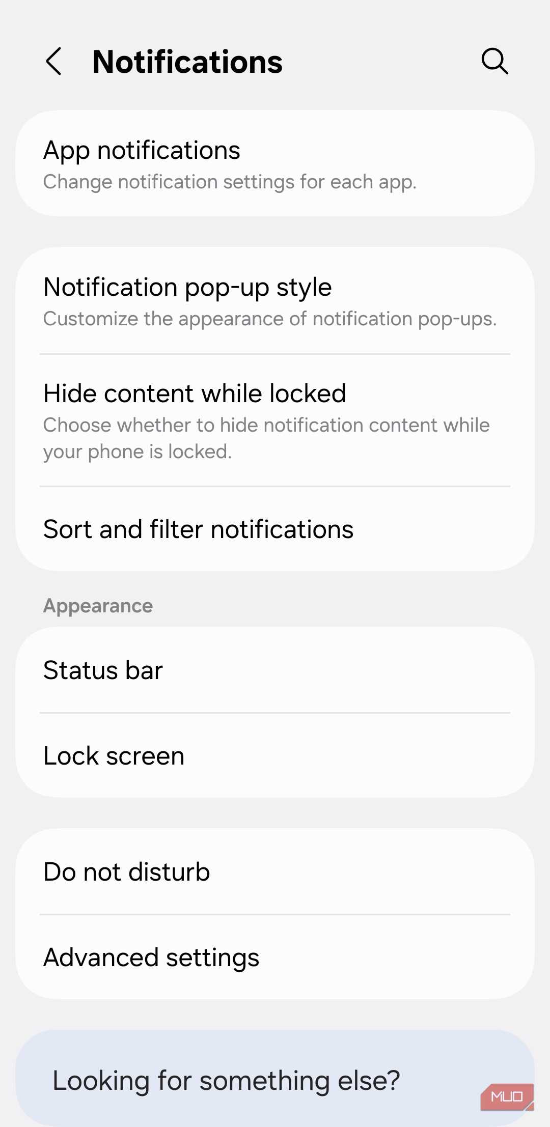 Notification settings on Android phone