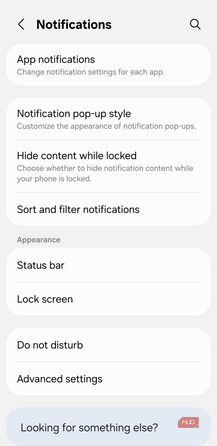 Notification settings on Android phone