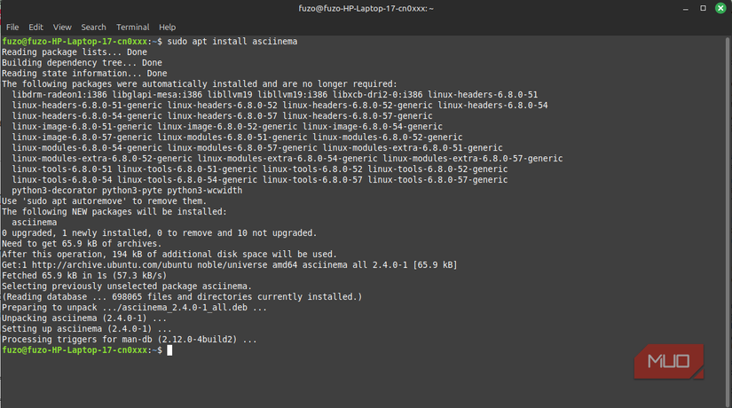 Installng asciinema on Linux