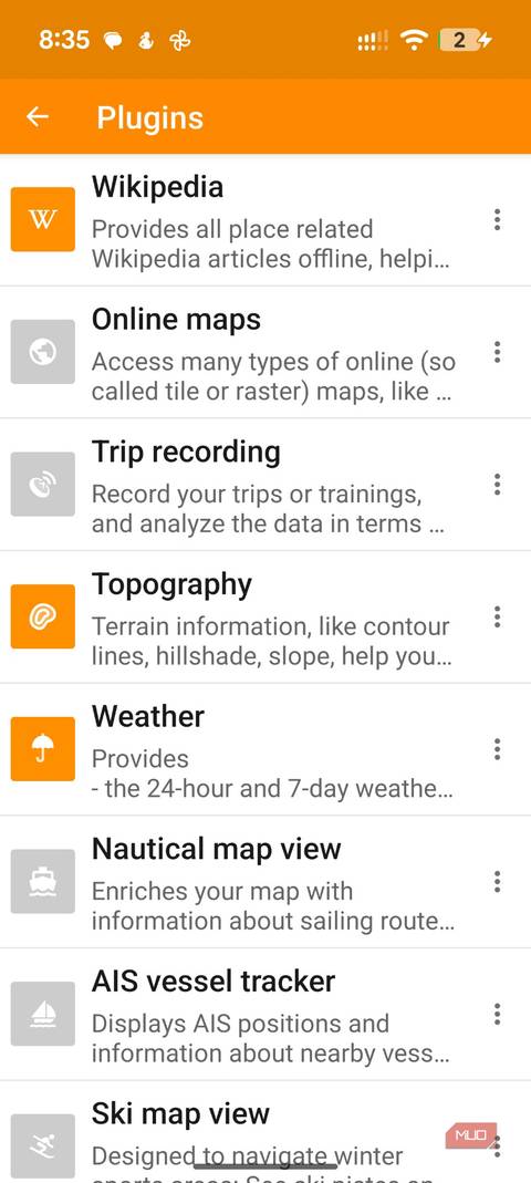 A screenshot of OsmAnd plugins on an Android phone.
