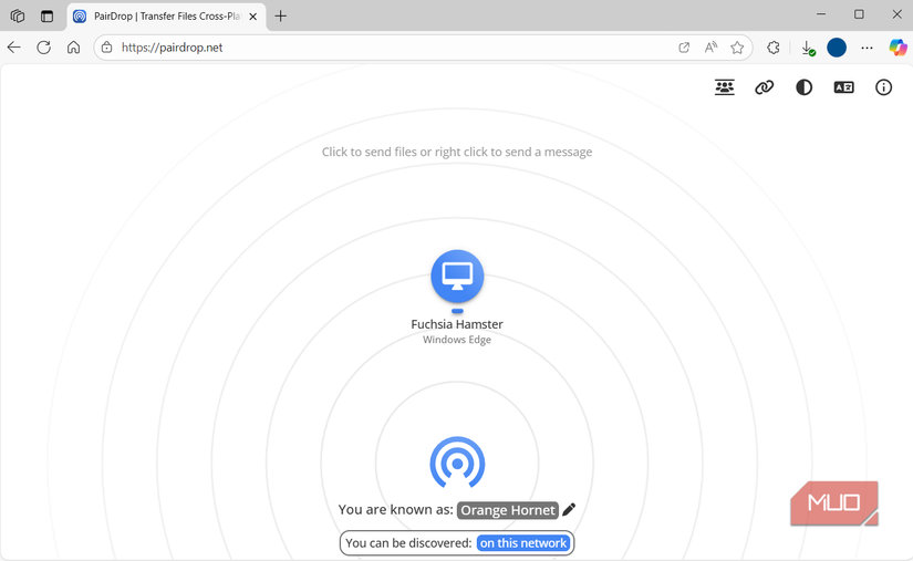 PairDrop abierto en el navegador Edge