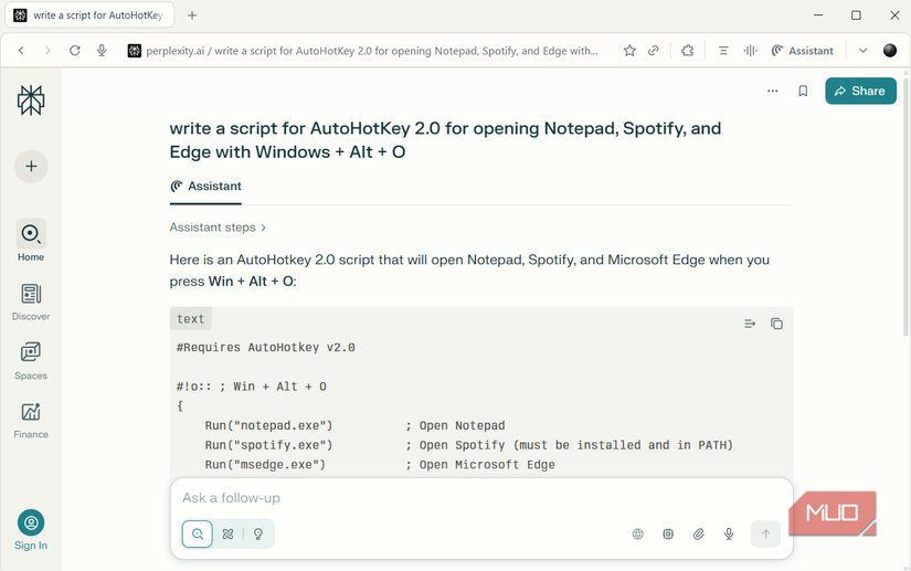 Perplexity writing script for opening apps in AHK