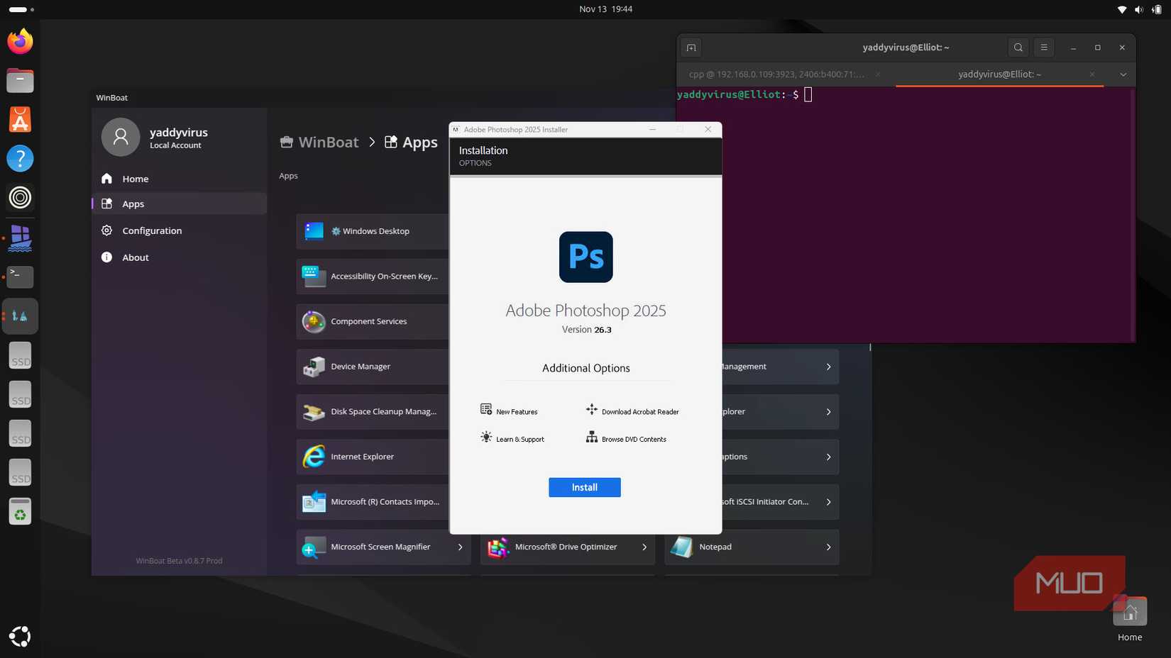 Photoshop rulând pe Ubutnu cu WinBoat.