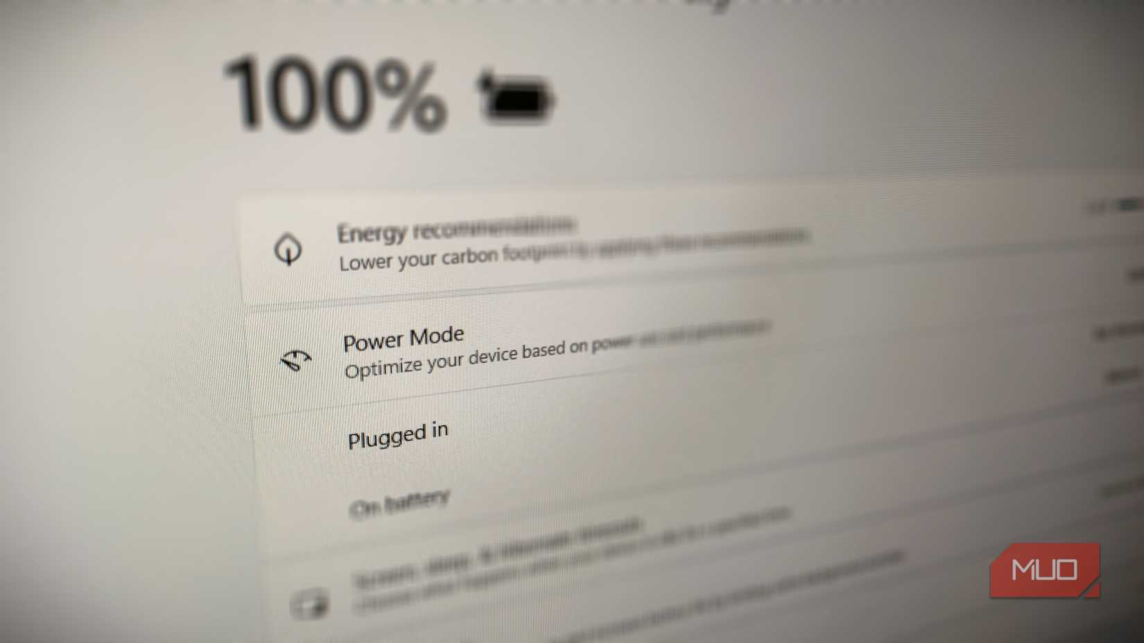 Power Mode settings in Windows settings.
