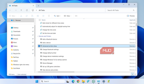 Printer settings in God Mode