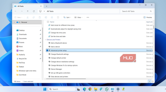 Printer settings in God Mode