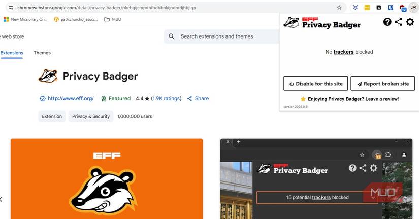 Privacy Badger setup on Chrome