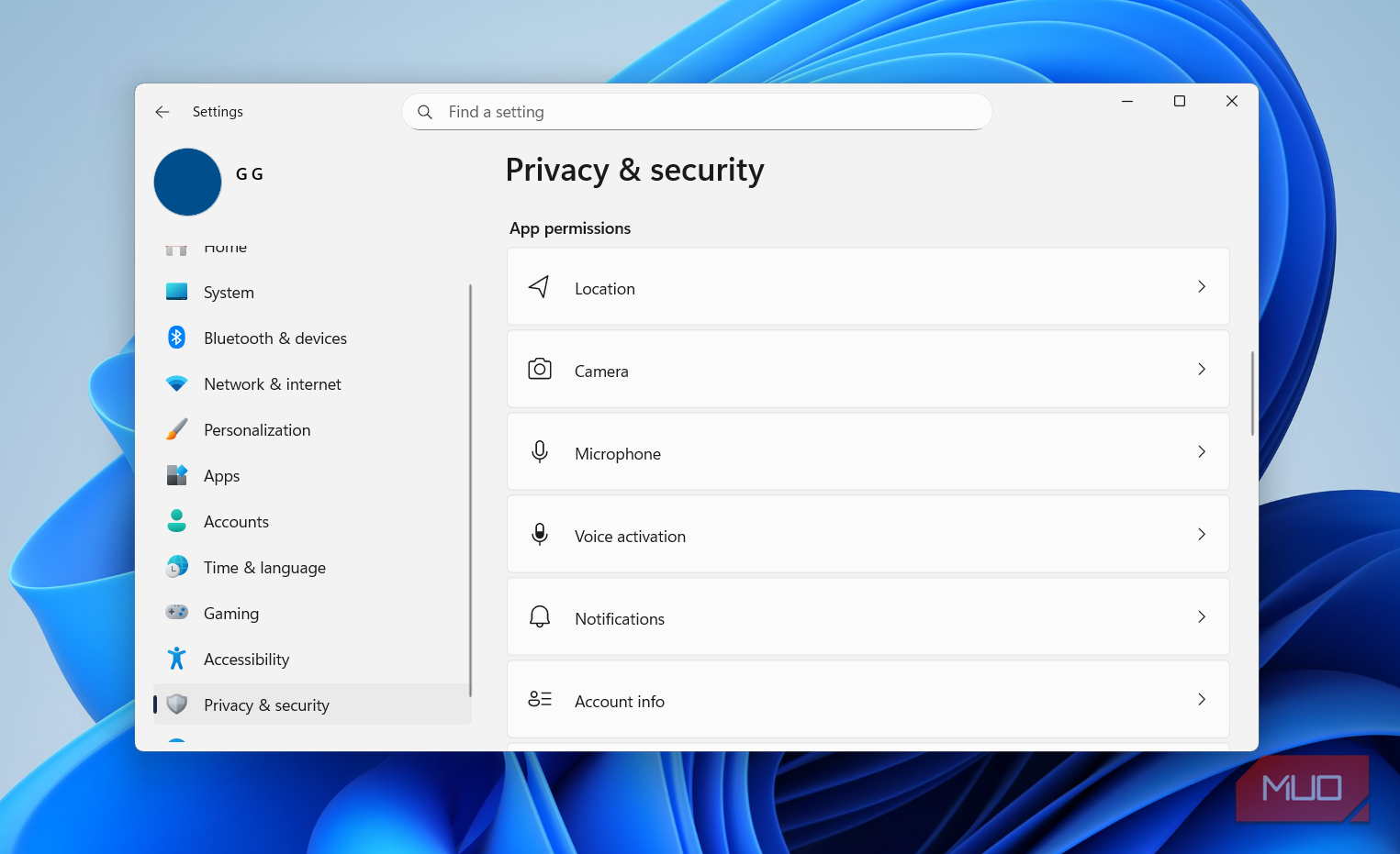 Privacy settings in Windows 11