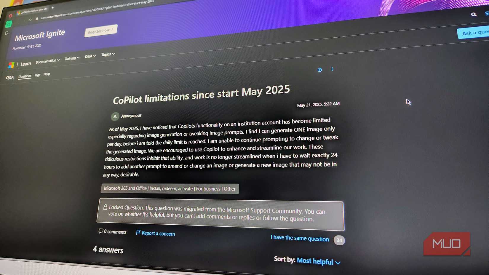 Copilot AI complaints on Microsoft forums.