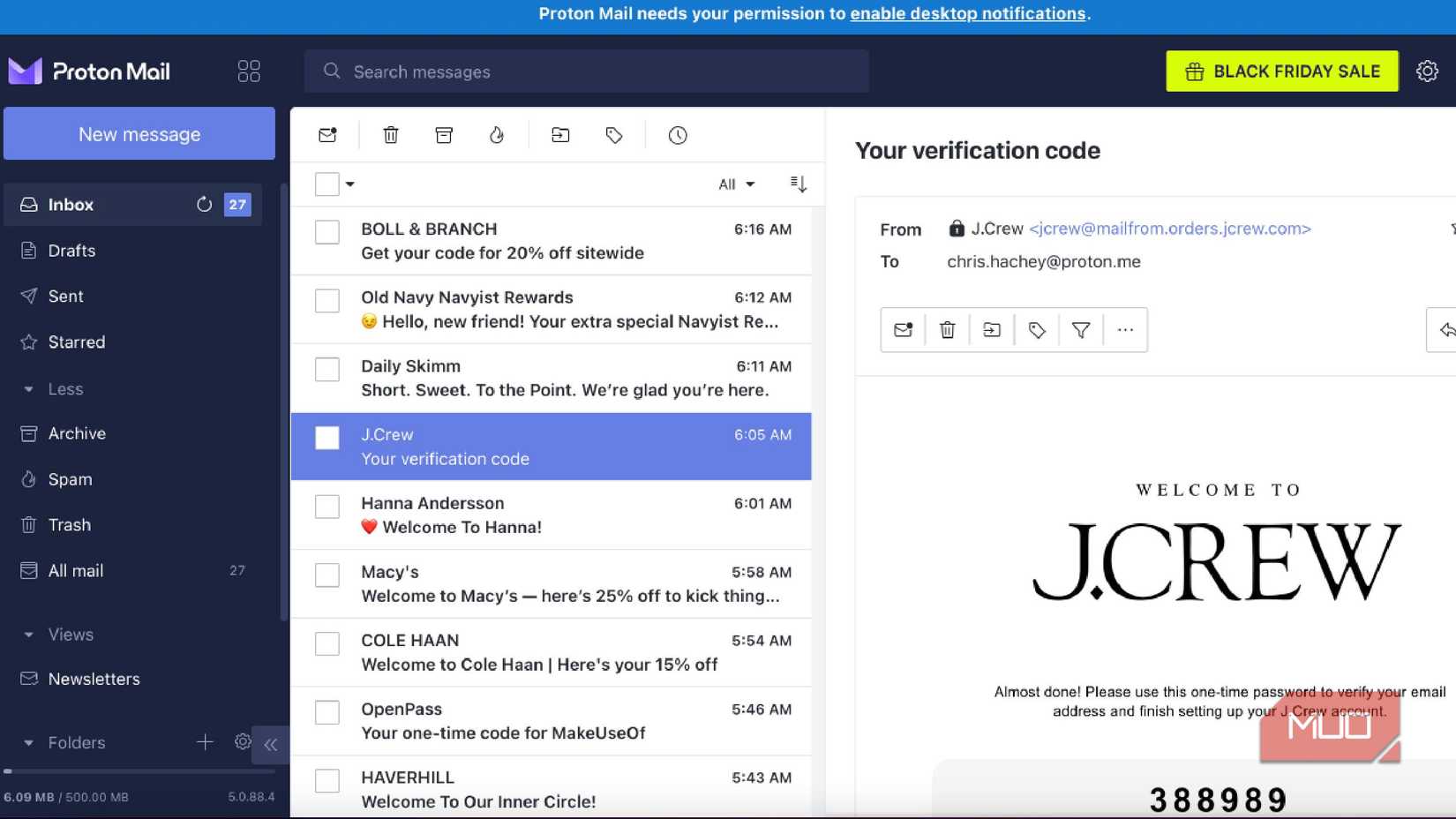 The browser version of Proton Mail