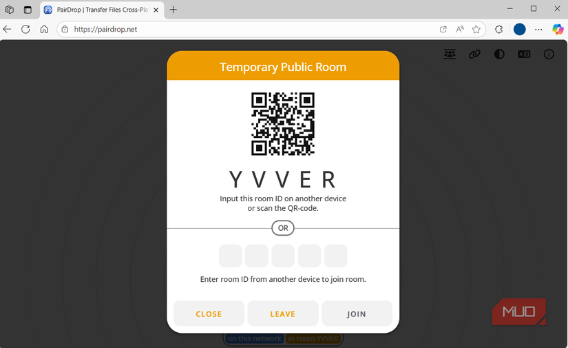 Opción de sala pública en PairDrop