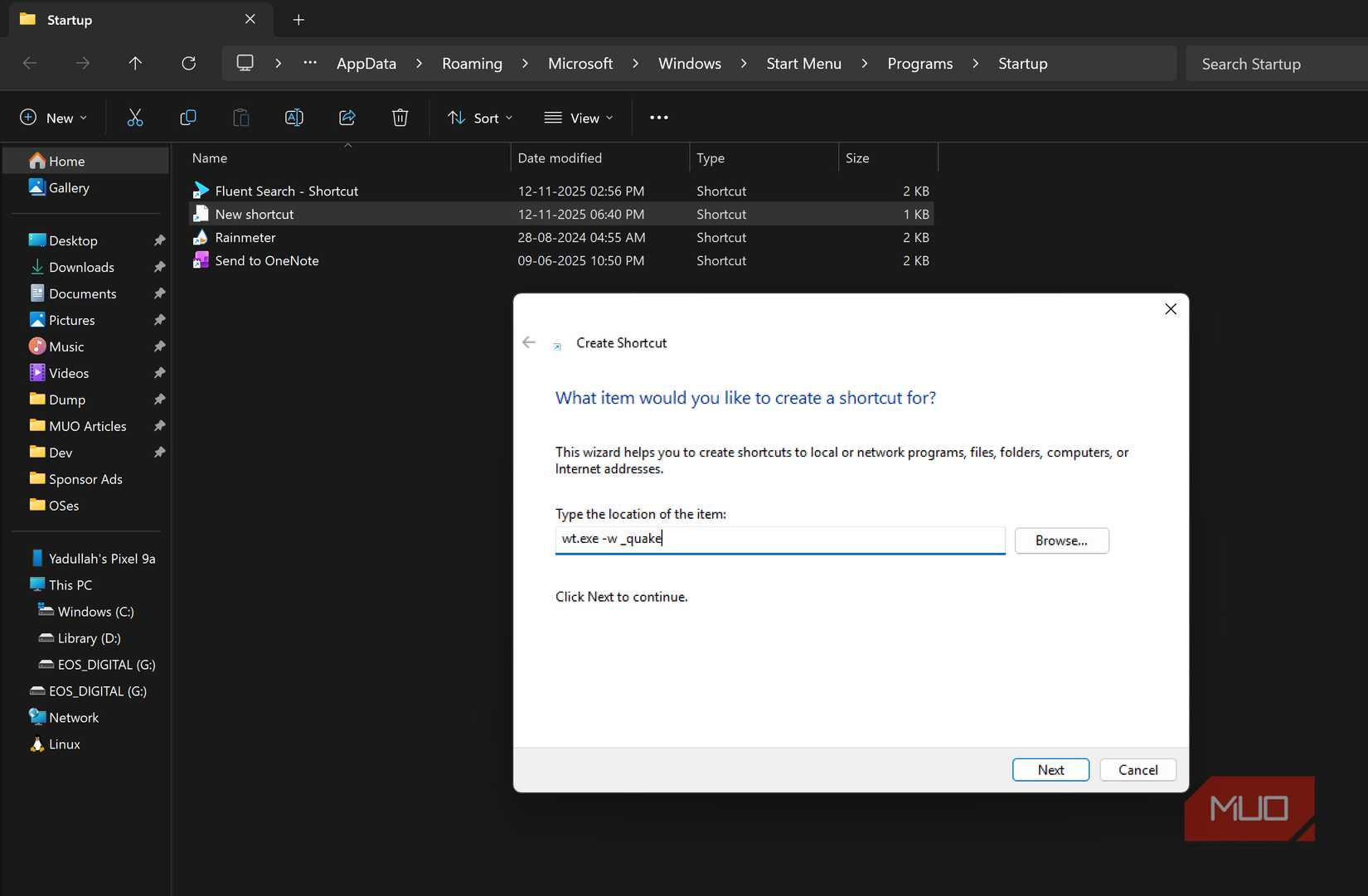 Quake boot launch shortcut.