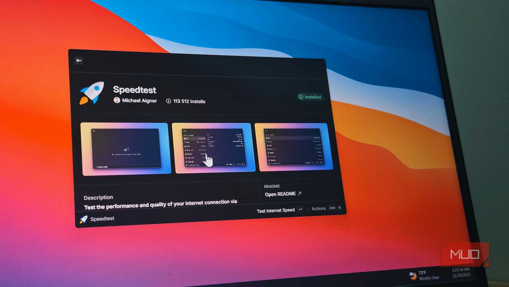Extensión de prueba de velocidad Raycast abierta en una computadora portátil HP