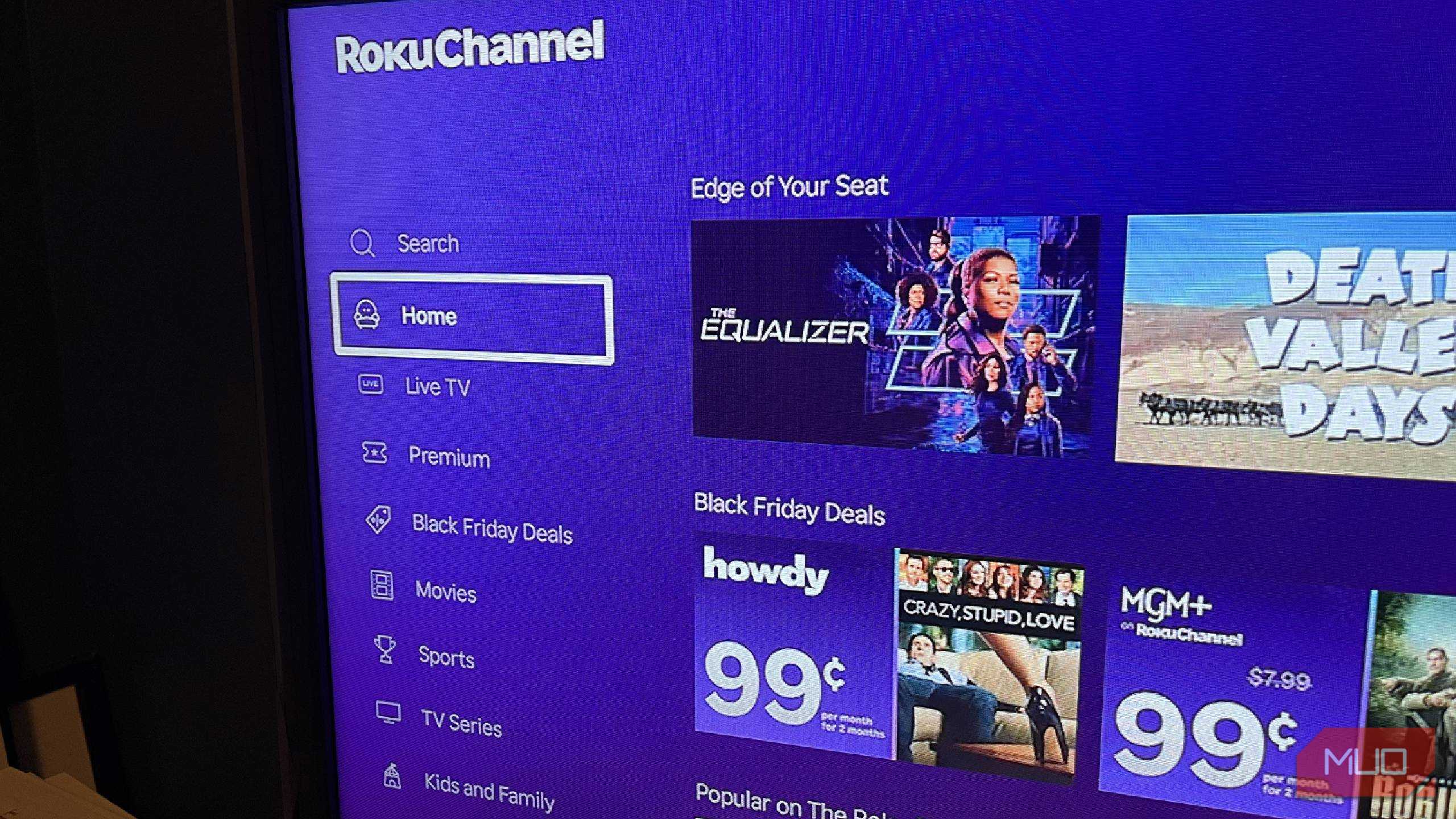 The menu of The Roku Channel