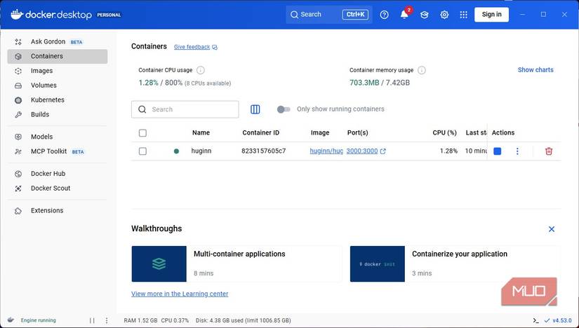 Running Docker container for Huginn