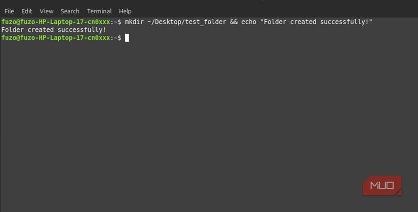 running dual commands with a single statement to create a file and output a result