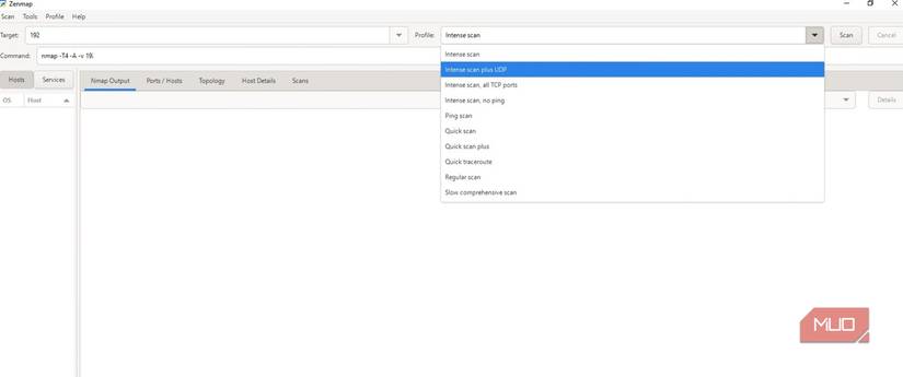 Running network discovery commands with zenmap