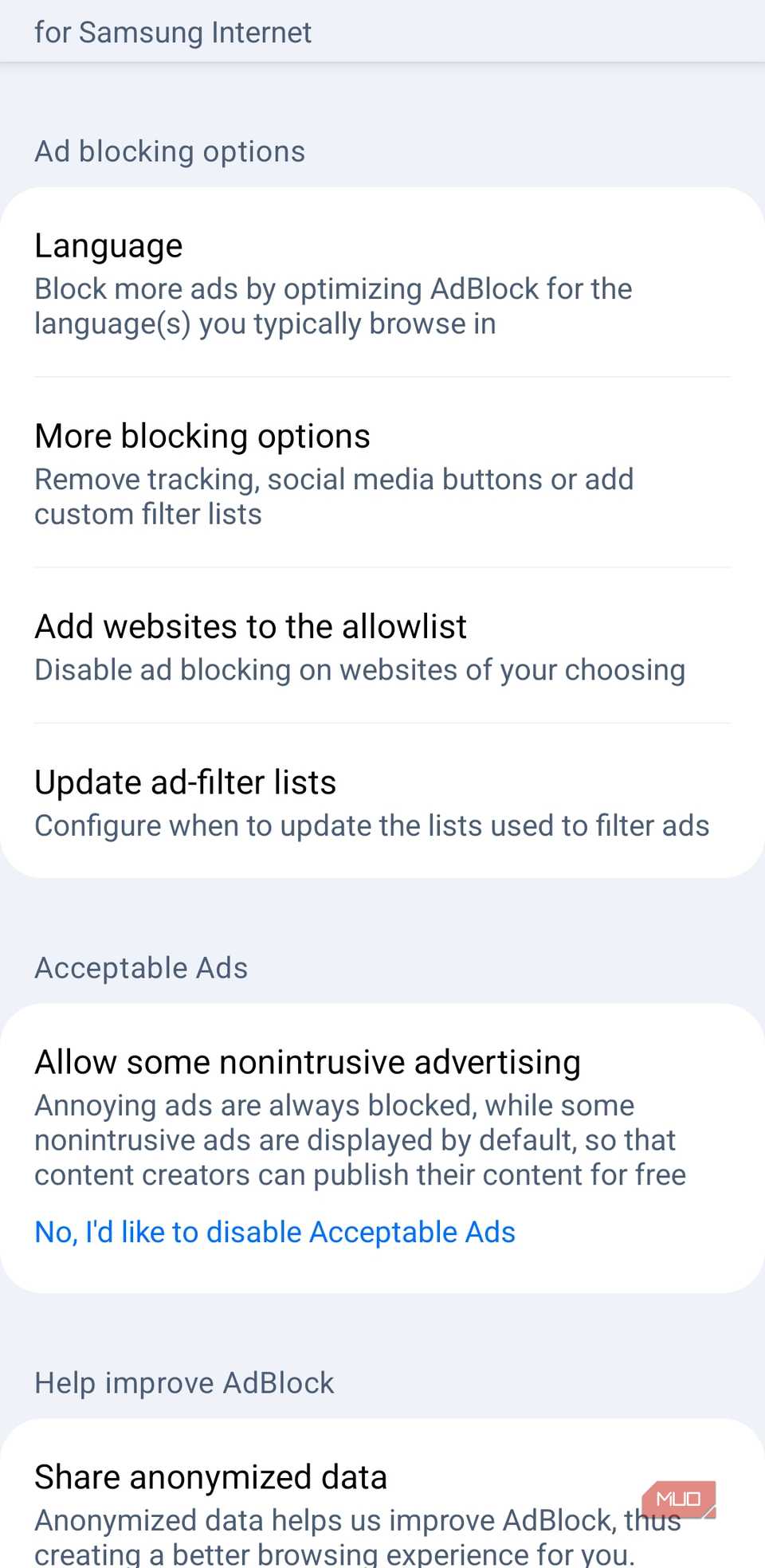 Samsung ad blocker settings