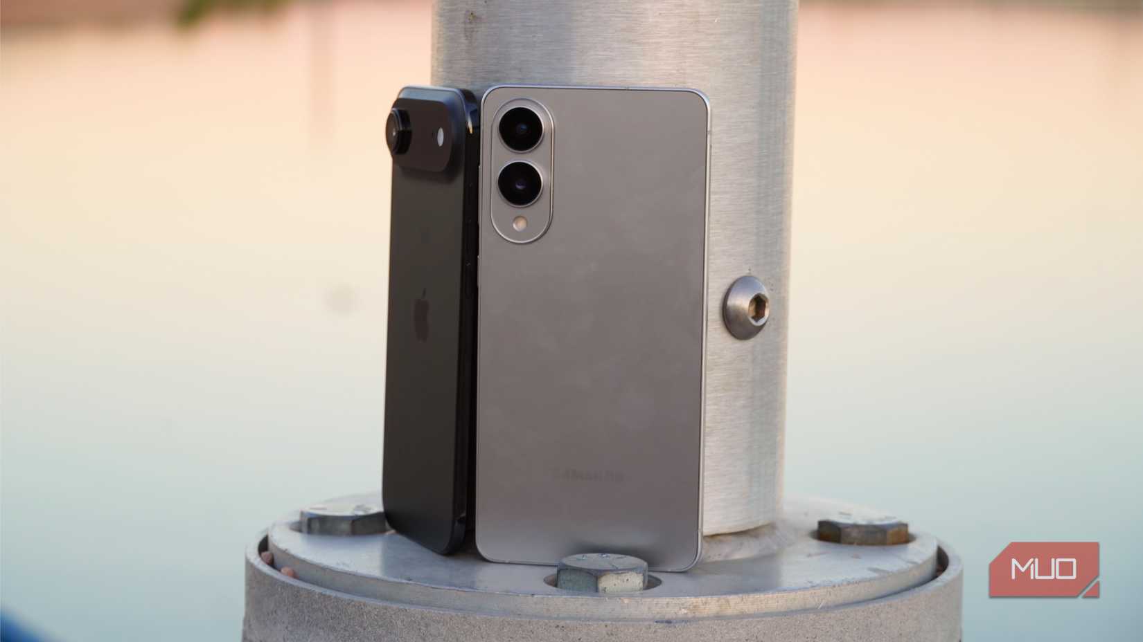 The Galaxy S25 Edge beside an offcenter iPhone Air. 