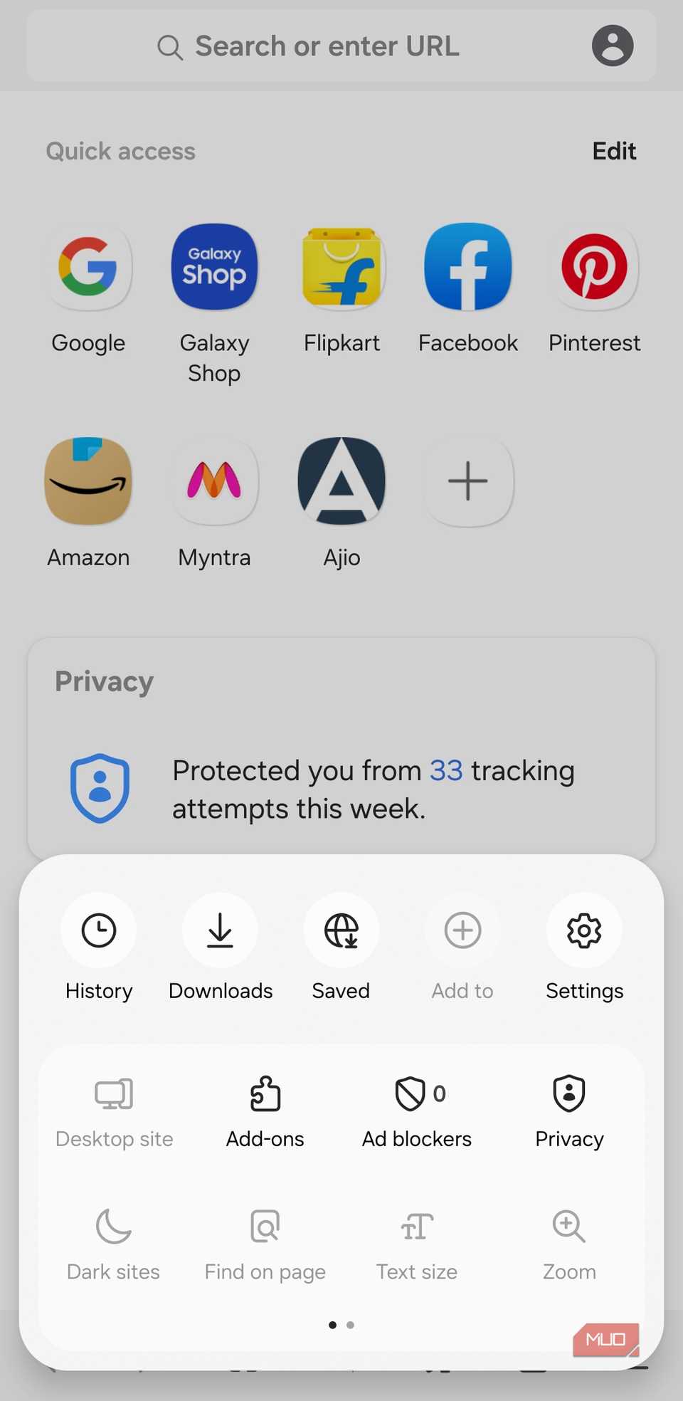 Samsung Internet browser on Galaxy phone