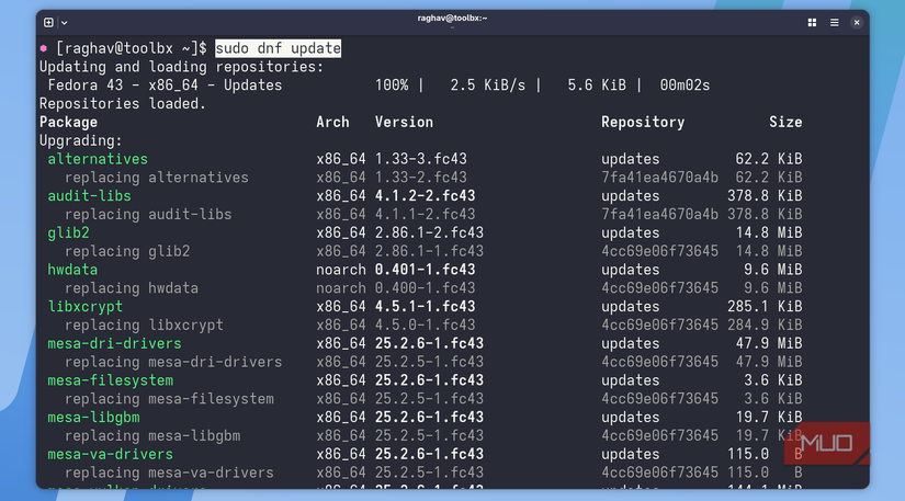Fedora updating system packages