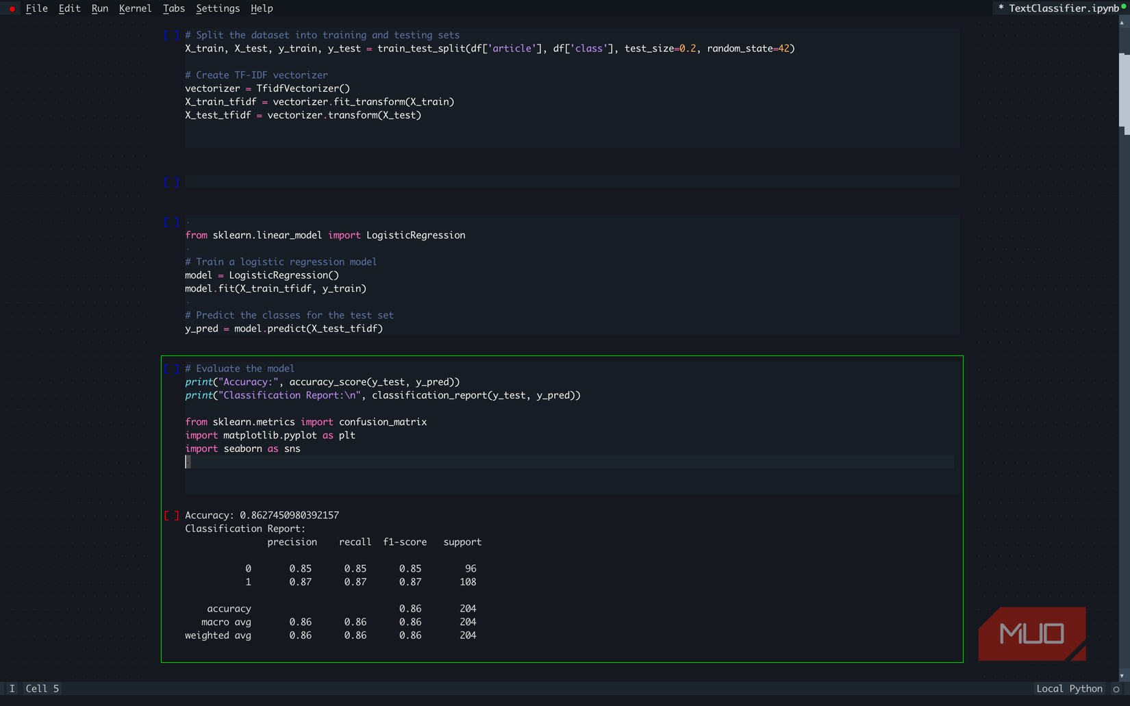 Euporie editando un archivo .ipynb