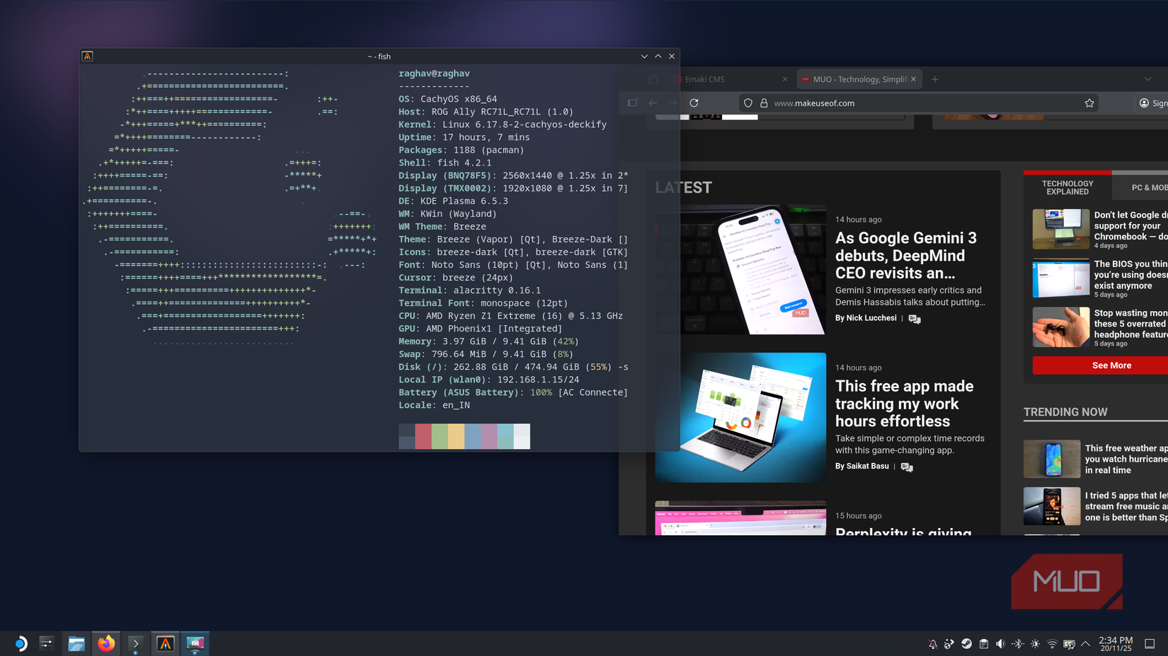 CachyOS with Firefox and a terminal window open