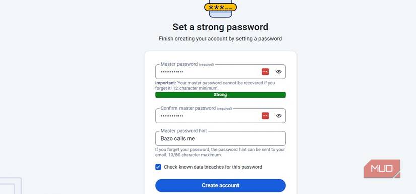 Bitwarden এর জন্য একটি শক্তিশালী Aster পাসওয়ার্ড সেট আপ করা হচ্ছে