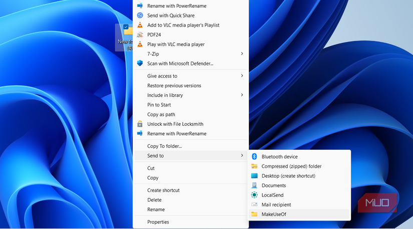 Send files to a folder using right click menu
