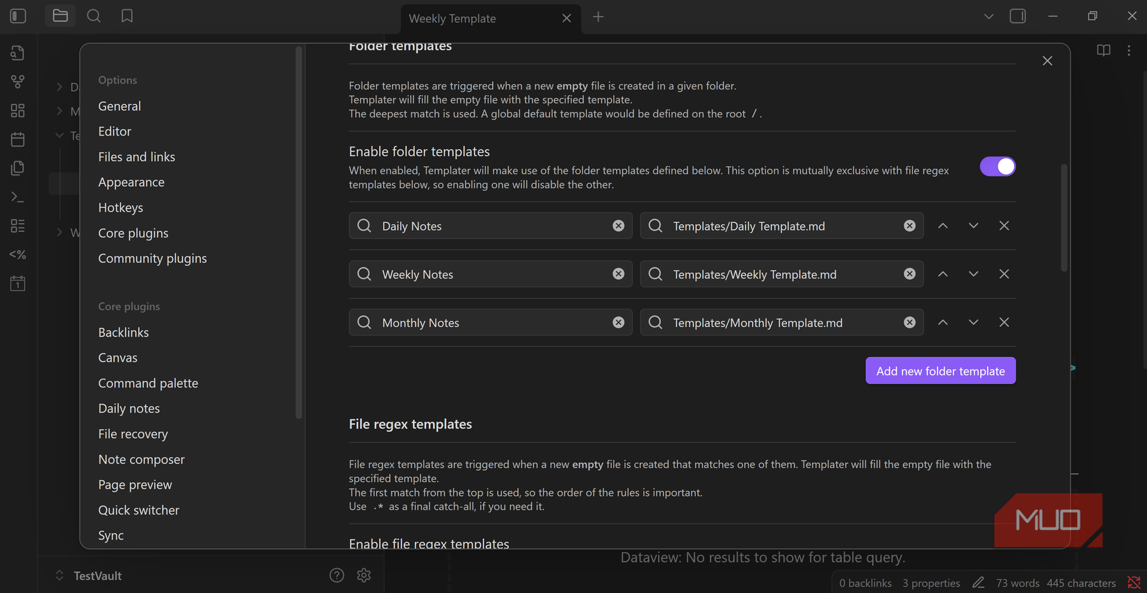 Establecer ruta de plantilla a plantillas de notas