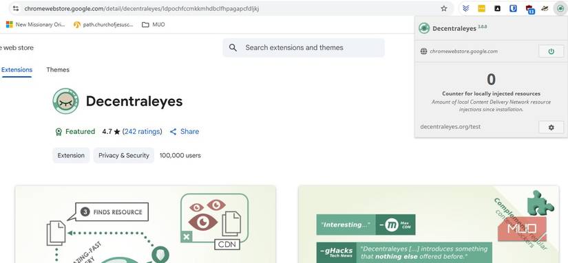 Setting up the Decentraleyes Chrom extension