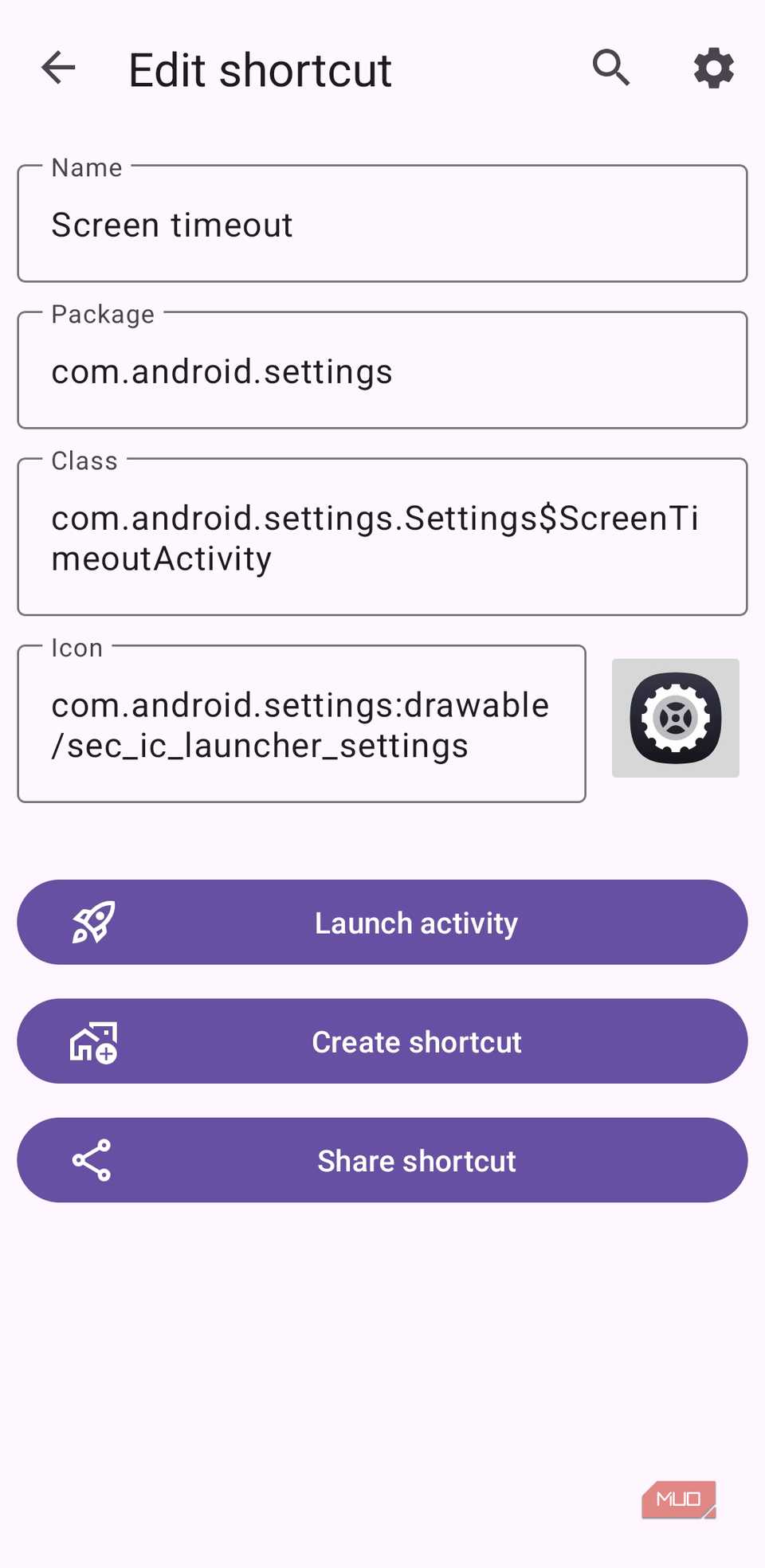 Settings app shortcut in Activity Launcher