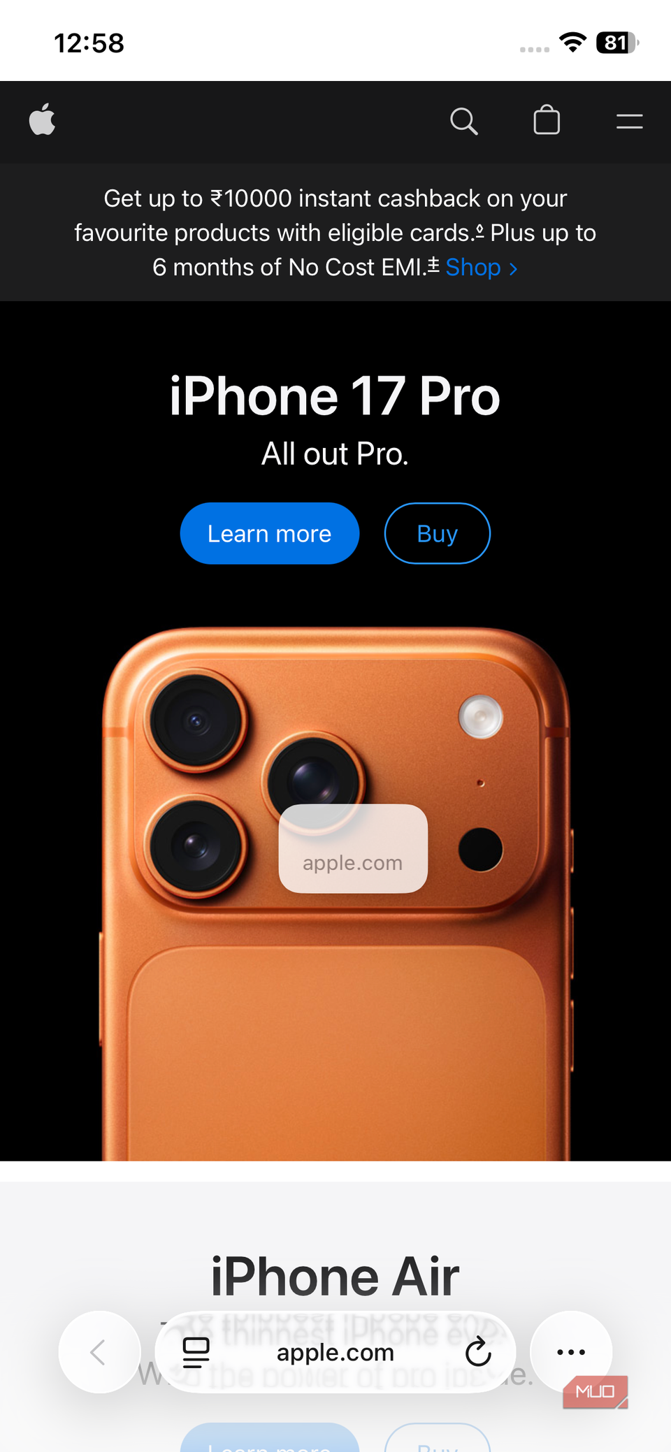 Share link on Safari for iPhone