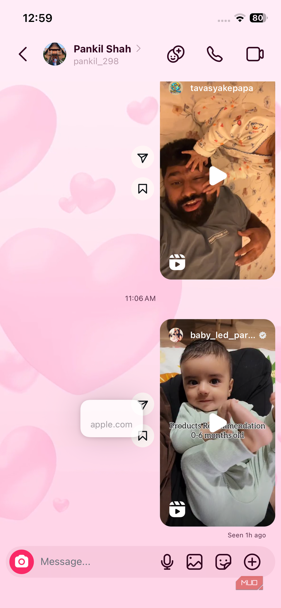 Sharing Safari link on Instagram for iPhone