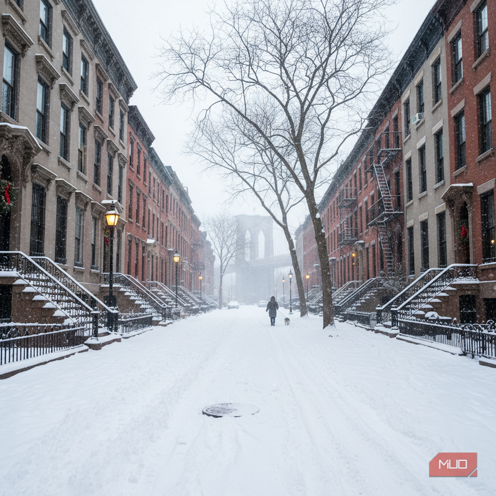 snowy day in brookyln street.