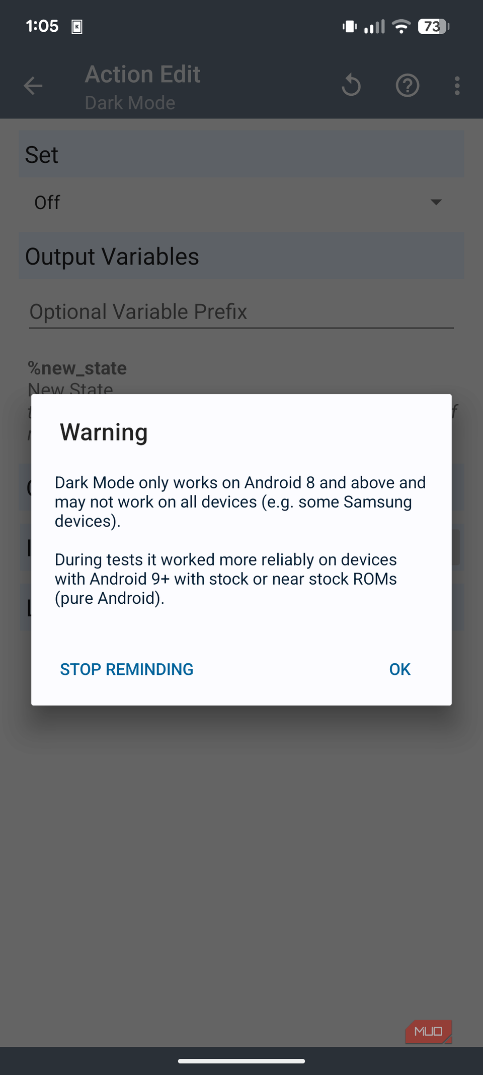 Some tasks may not work for specific Android versions and devices