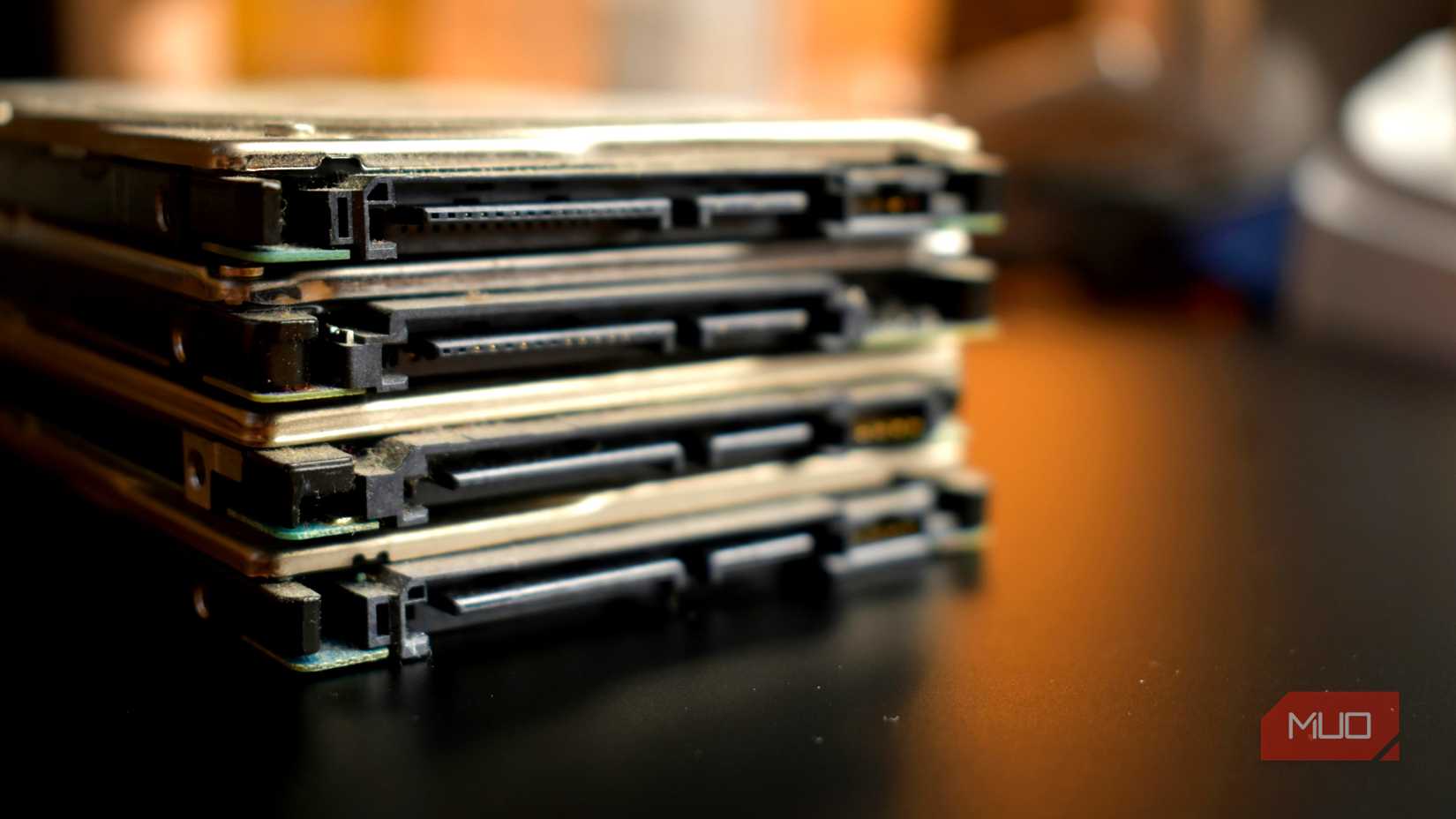 stack of hard drives.