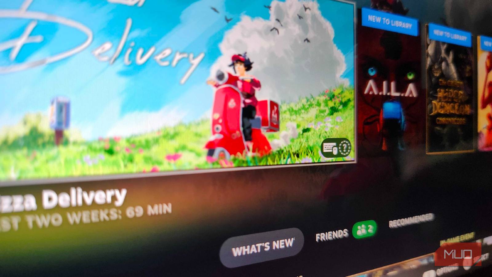 A tile from Steam OS, showing the game 'A Pizza Delivery', in Steam Big Picture mode on the ROG Ally X
