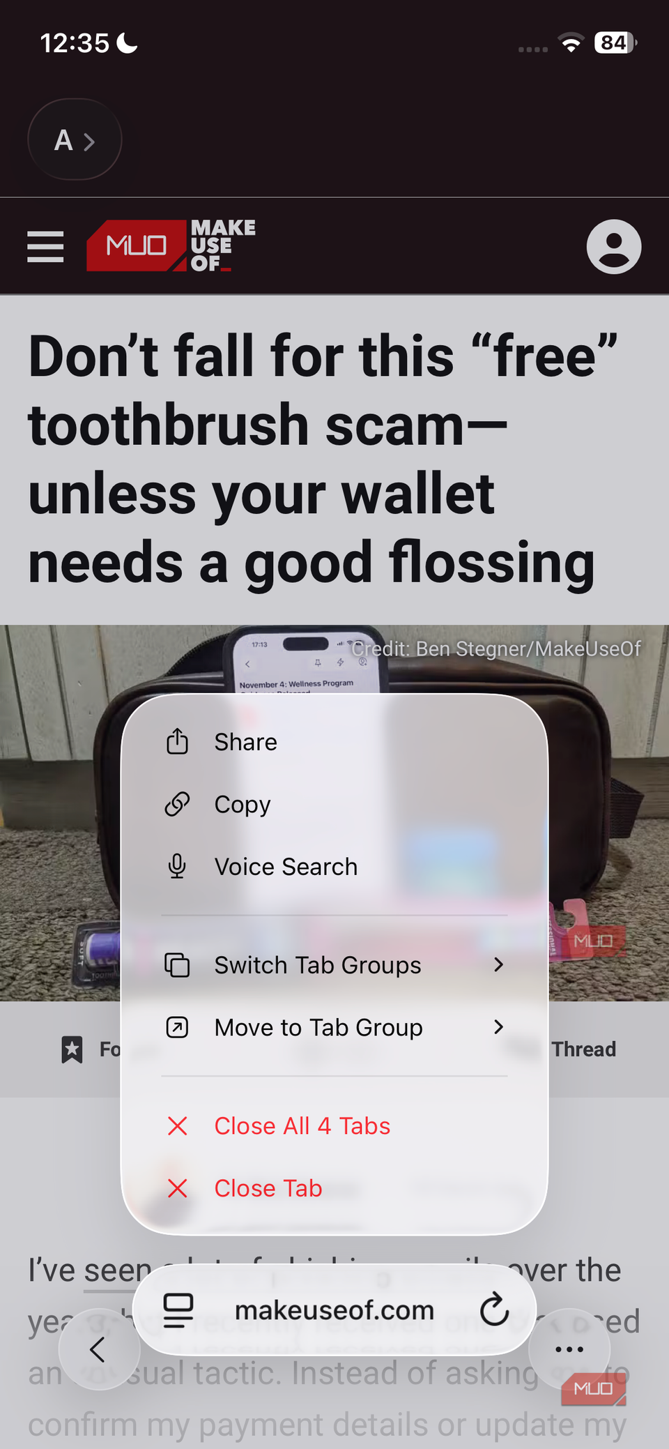 Tab options in Safari for iPhone