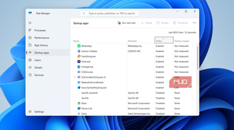 Task manager startup apps tab showing bios time