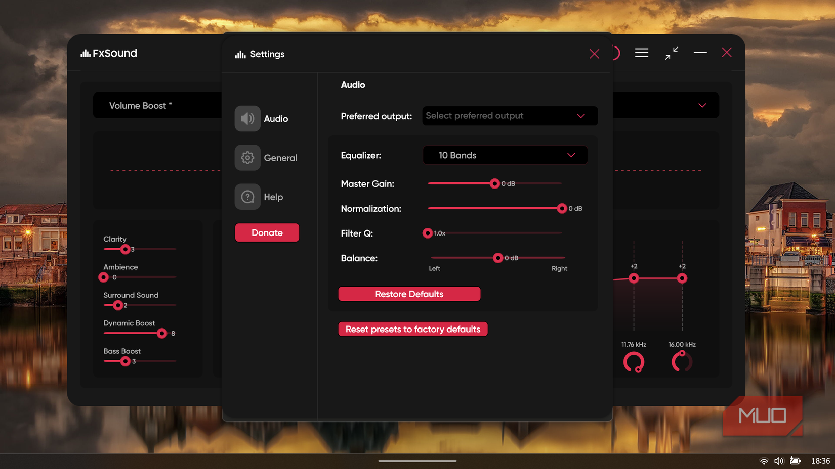 The FxSound Settings window displaying the Audio tab.