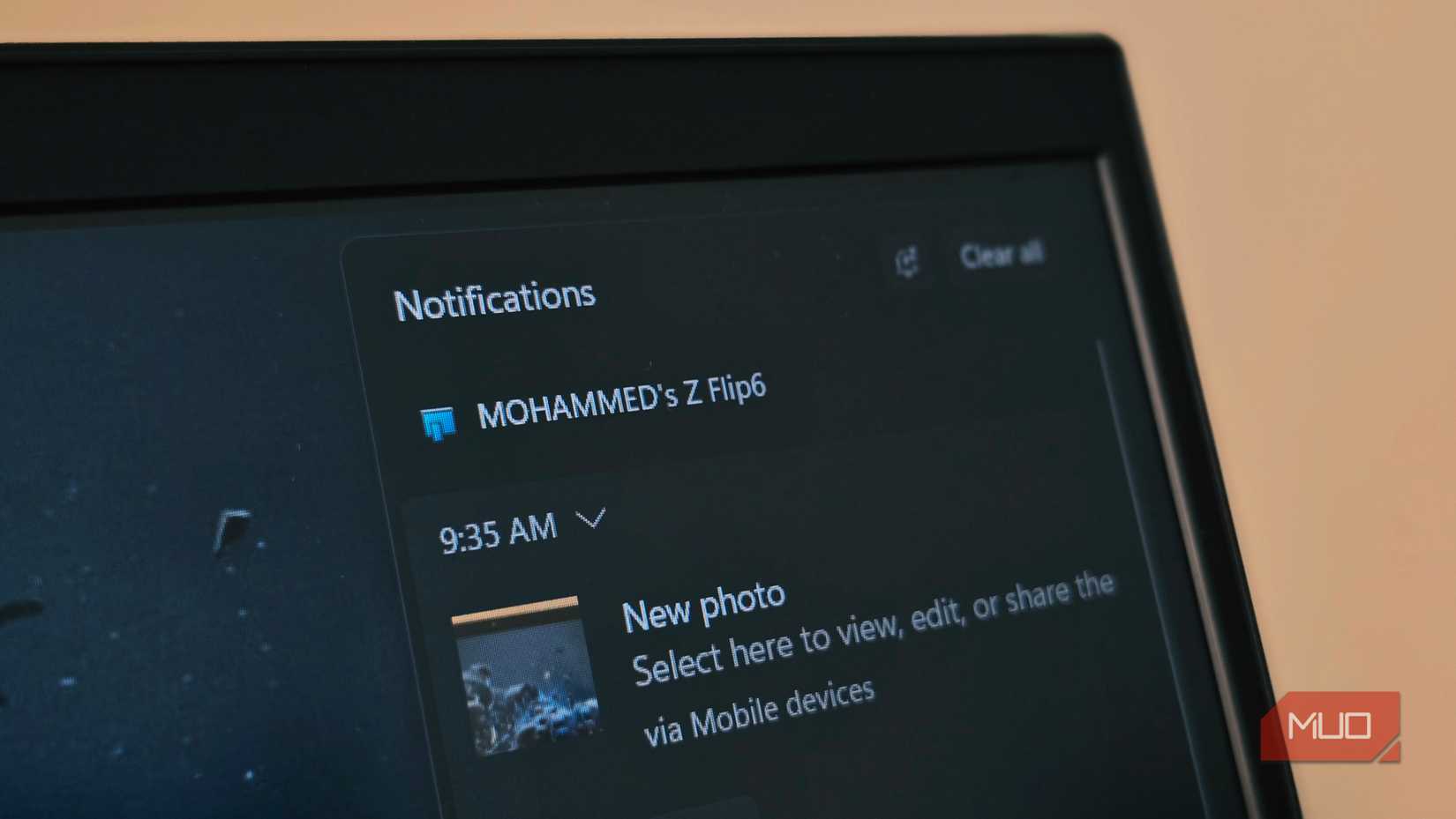 The notification panel open on Windows 11