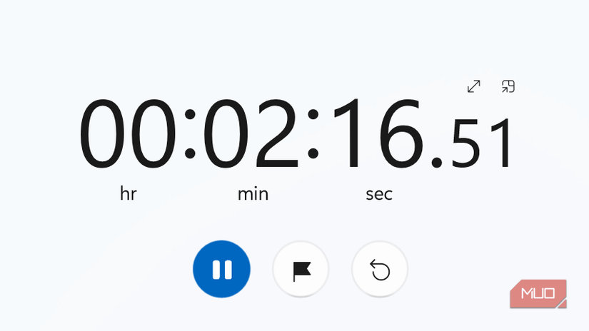 The stopwatch in the Clock app on Windows
