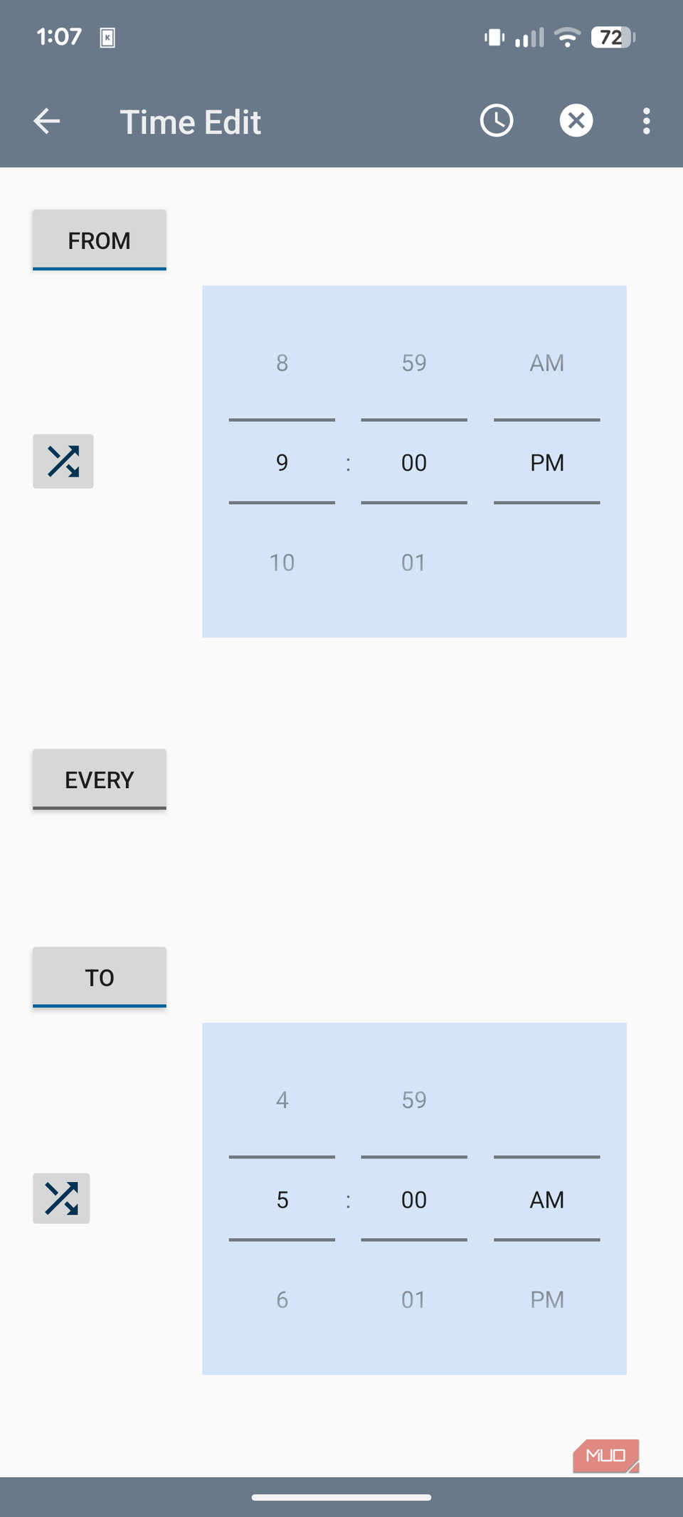 Set time and schedule