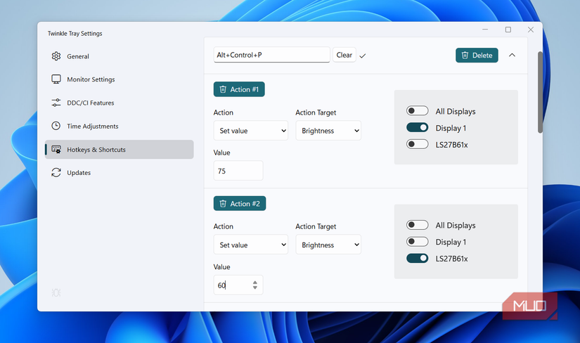 Twinkle Tray custom hotkey settings on PC